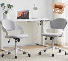 Load image into Gallery viewer, HYLONE Armless Office Chair Cute Desk Chair Set of 2, Comfy Fabric Task Vanity Chair with Wheels and Padded Back, Height Adjustable Swivel Computer Chair for Small Spaces, Grey