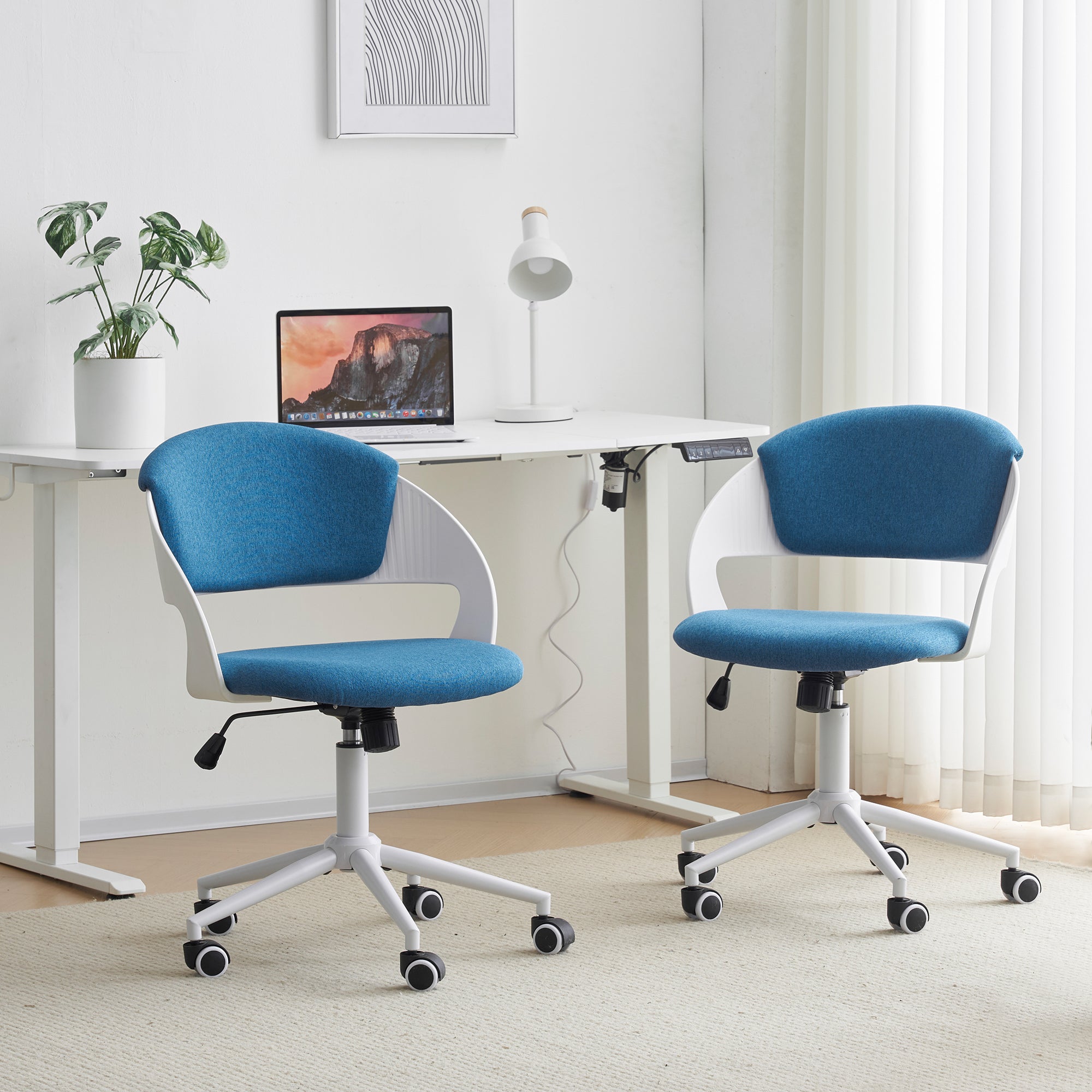HYLONE Armless Office Chair Cute Desk Chair Set of 2, Comfy Fabric