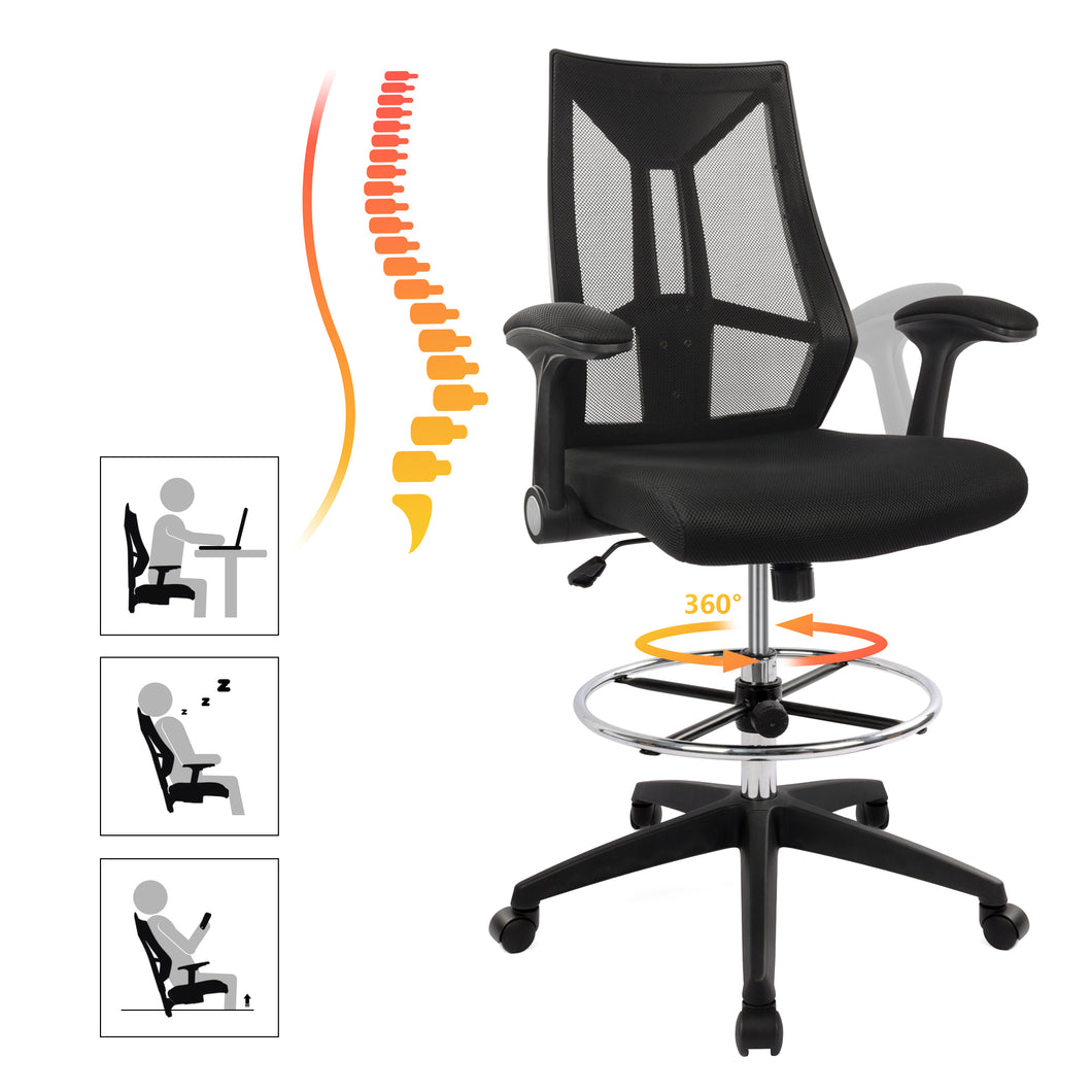 High-Back Ergonomic Desk Chair Mesh Swivel Task Office Chair with Adjustable Arms, Seat and Backrest Black
