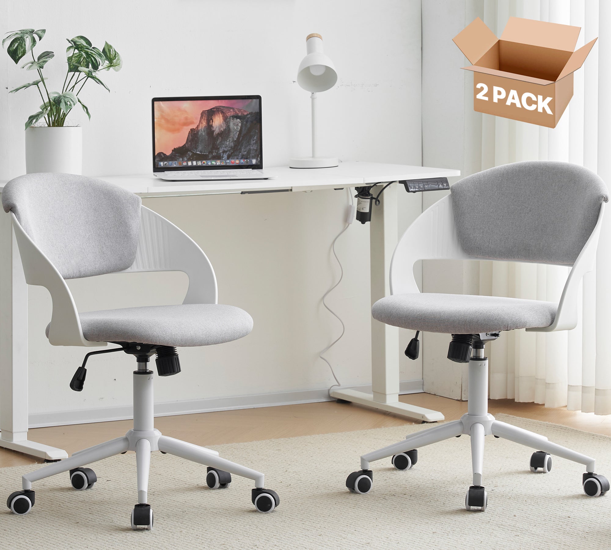 HYLONE Armless Office Chair Cute Desk Chair Set of 2, Comfy Fabric