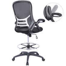 Load image into Gallery viewer, High-Back Mesh Ergonomic Drafting Chair Tall Office Chair Standing Desk Stool with Adjustable Foot Ring and Flip-Up Arms Black
