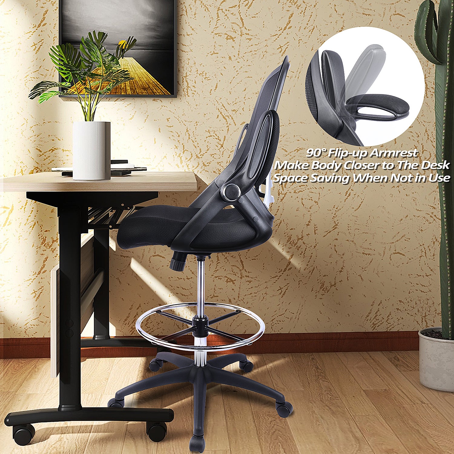 Mesh Drafting Chair Tall Office Chair for Standing Desk Ergonomic Back  Support Desk Chair Adjustable Height Task Chair with Foot Ring and  Adjustable