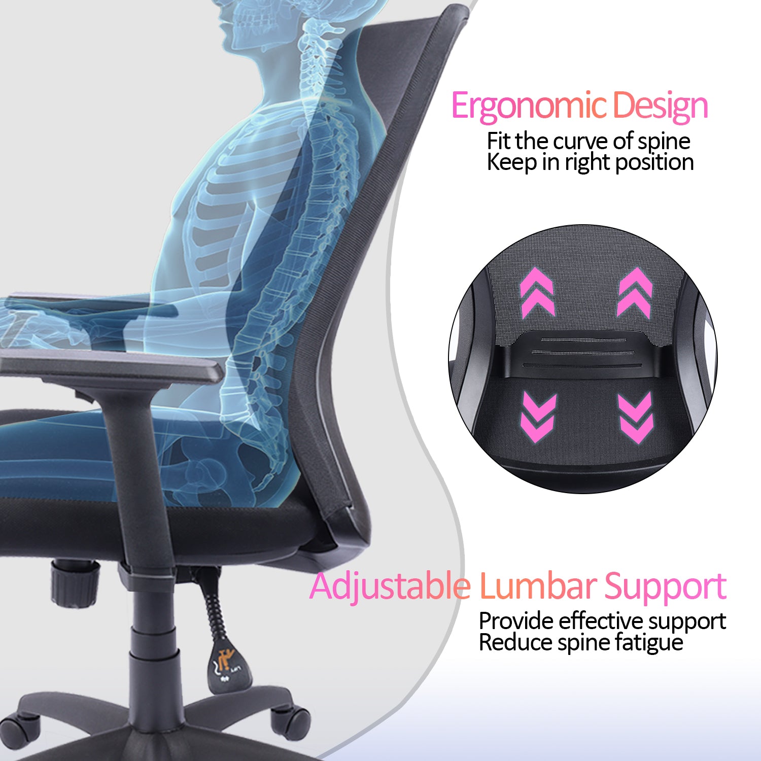 Ergonomic Office Chair with Adjustable Arms, Seat Height and