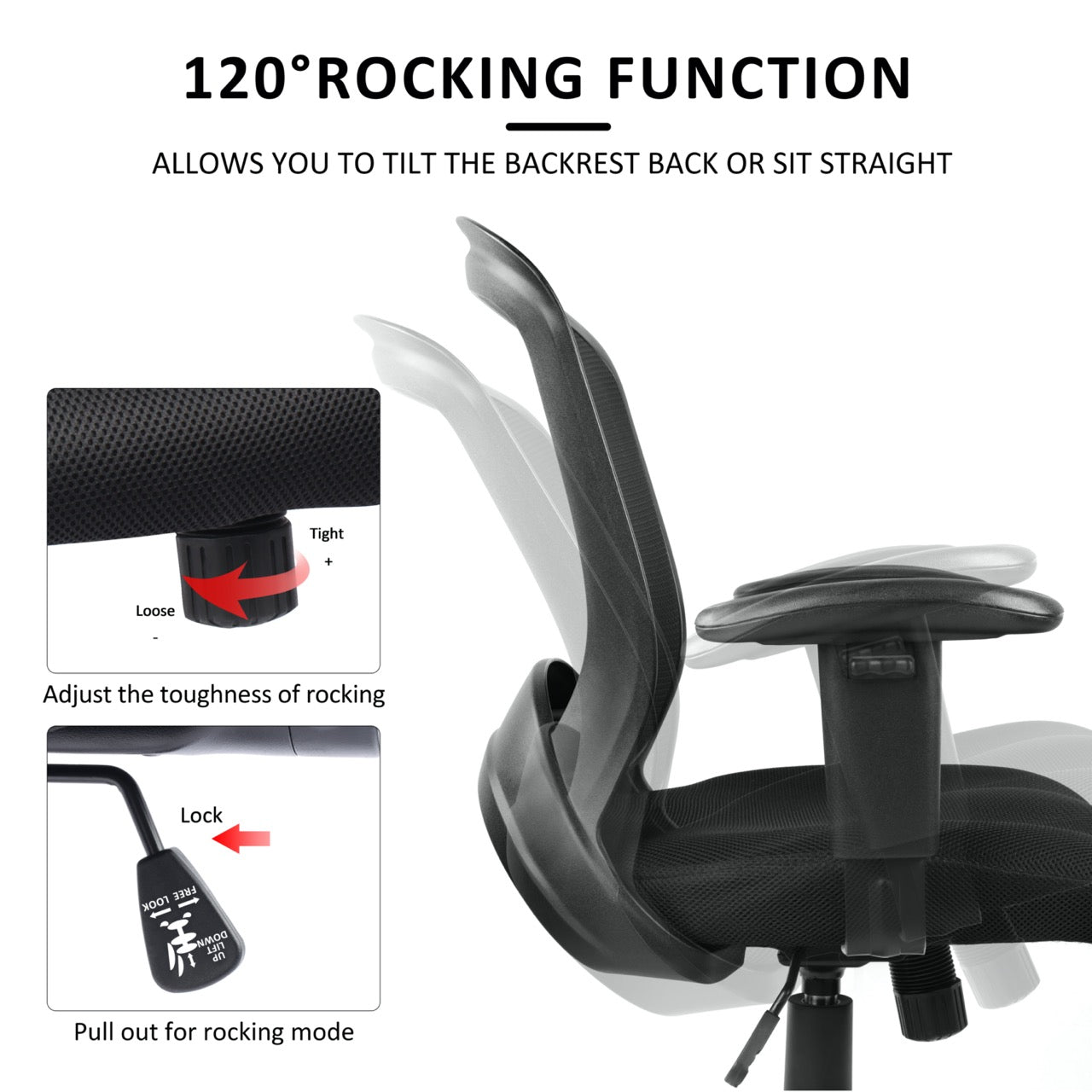 Ergonomic Desk Chair with Lumbar Support and Rocking Function