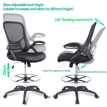 Load image into Gallery viewer, High-Back Mesh Ergonomic Drafting Chair Tall Office Chair Standing Desk Stool with Adjustable Foot Ring and Flip-Up Arms Black
