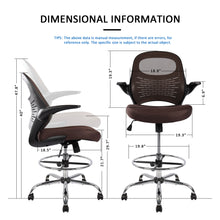Load image into Gallery viewer, Hylone Drafting Chair, Tall Office Chair for Standing Desk, Brown Mesh Drafting Desk Chair with Flip-Up Arms, Adjustable Height and Foot Ring
